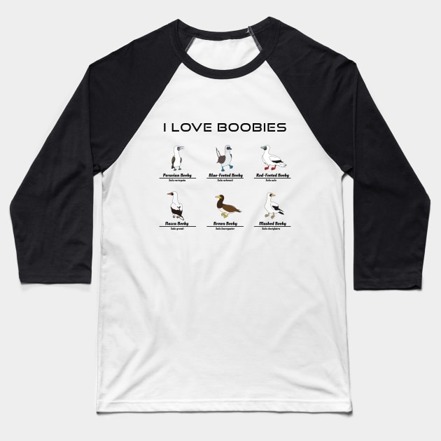 I Love Boobies, Blue Footed Booby Funny Baseball T-Shirt by Karlsefni Design